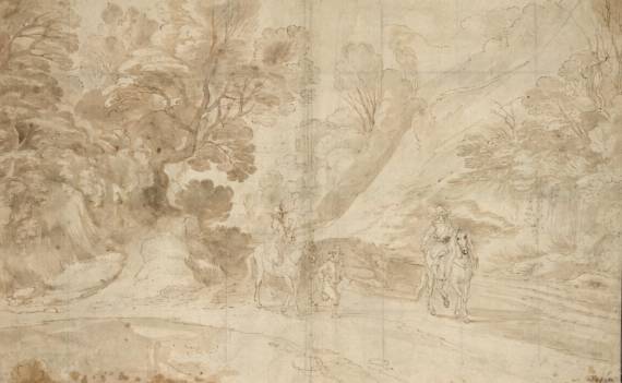 Wooded Landscape with Two Horseriders and a Servant