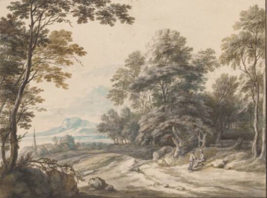 Two Men at the Edge of a Woodland Road