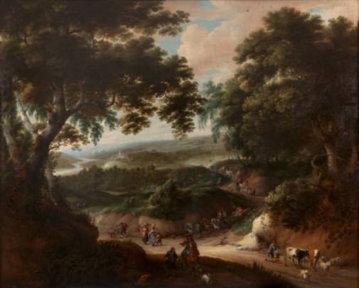 An Elaborate Landscape with Travellers