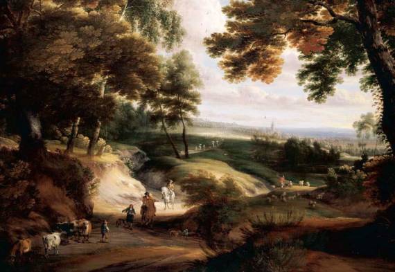 A Wooded Landscape with Huntsmen