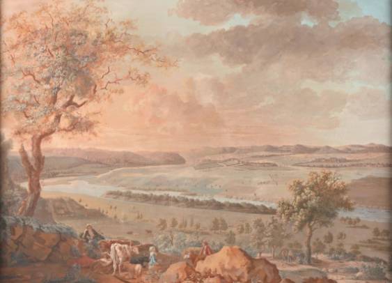 Halt of a Shepherdess and Cowmen in a Landscape with a River and a Castle