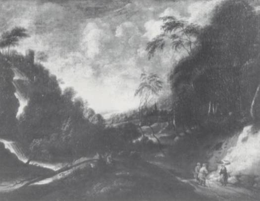 Peasants Resting on a Track by a Waterfall in a Rocky Wooded Landscape