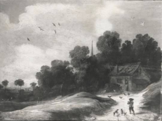 Wooded Landscape with Traveller on a Sand Road along a Farm