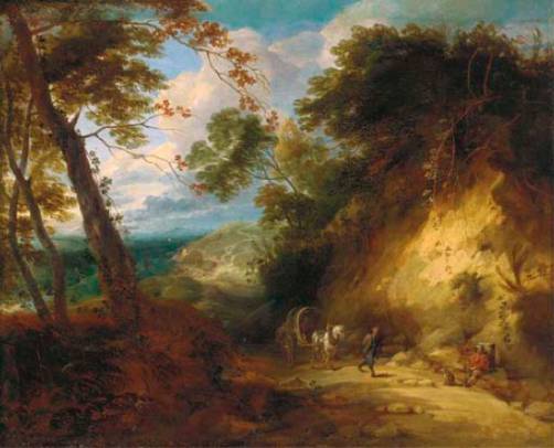 A Wooded Landscape with Travelers on a Path 