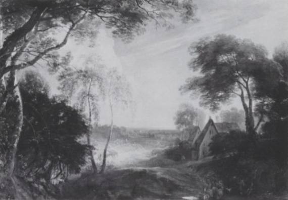 Wagons on a Road near Cottages
