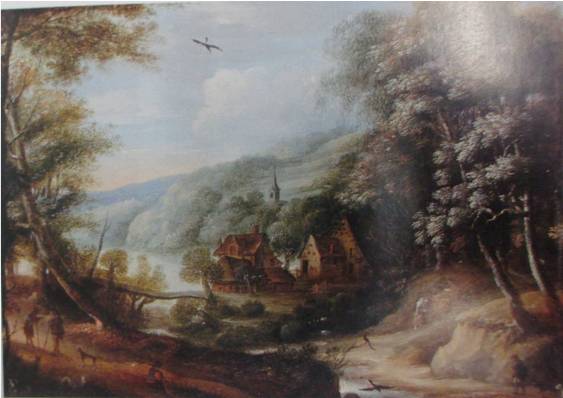 Wooded River Landscape with Village