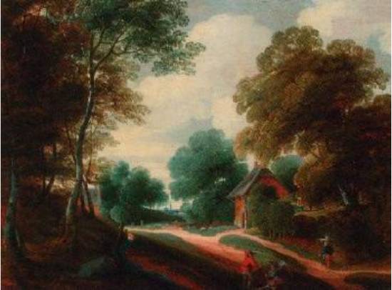 A wooded Landscape with Travellers on a Track
