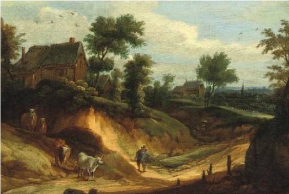 Cottage on Hill and Cowherd with Cattle