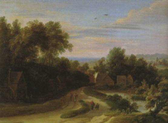 Flemish Village with a Mill 