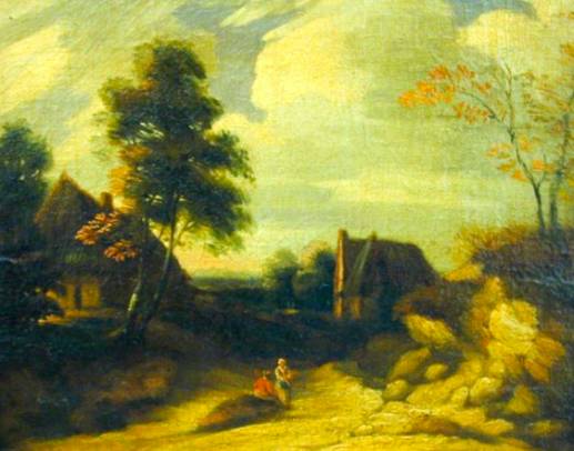 Landscape with conversing Couple and Hamlet