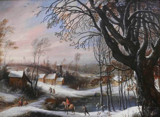 Winter Landscape with Travelers near a Village