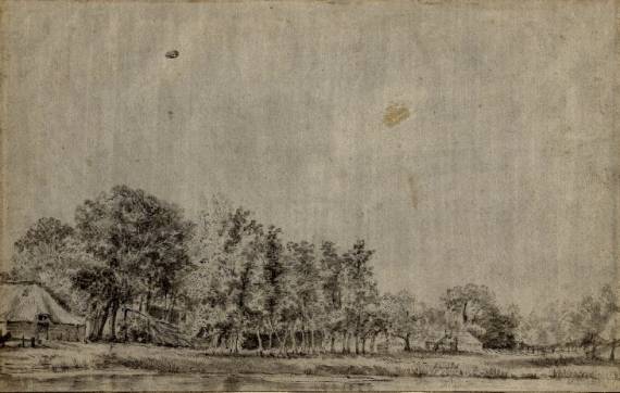 Cottage and Trees on the Bank of a River