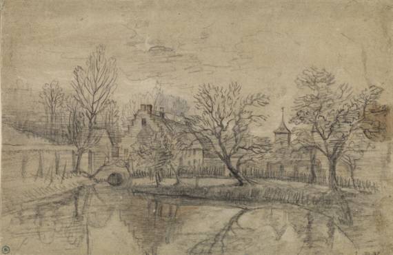 Landscape with Houses by a Pond