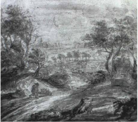Peasant with Wheelbarrow in a Sunken Road