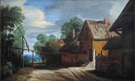 Farmhouses on a Sandy Road near a Well