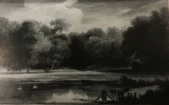 Figures on a Wooded Path beside a Pond
