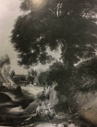 Landscape With High Tree on a Bank, Hamlet and Travelers