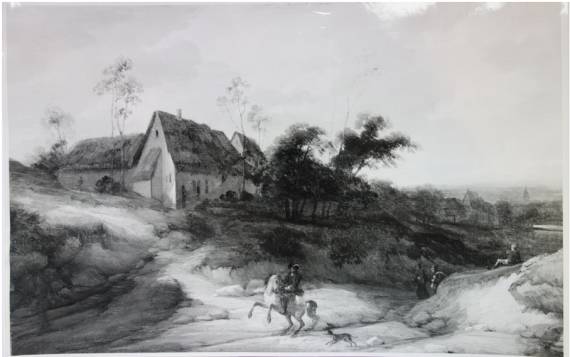 A Hamlet on a Hill, Horseman and Dog