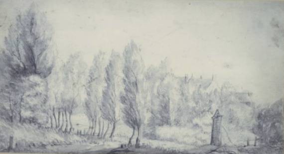 Avenue with Poplars, a Castle (?) in the Background