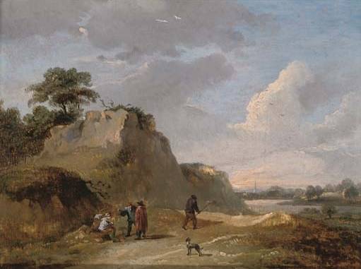 An Extensive Dune Landscape with Travellers Resting on a Track