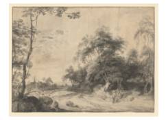 Wood Landscape with Two Walkers