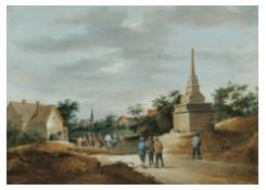 Work 1146: A Village Scene with Boors Conversing in the Foreground and Figures Dancing in the Background