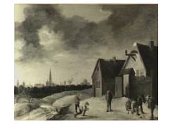 Peasants Playing Bowls in Front of an Inn, Antwerp in the Background