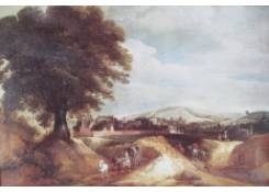 Work 148: View of a Town with Large Tree and Cart