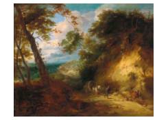 A Wooded Landscape with Travelers on a Path 