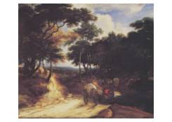 A Wooded Landscape with Travellers and a Wagon on a Path 