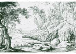 drawings CB:608 Wooded Landscape with Rocks and River