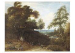 A Wooded Landscape with Figures and Dogs in a Clearing